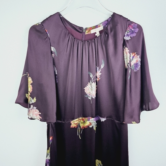 Rebecca Taylor Simone Fleur Silk Midi Dress in Burgundy NWT - Picture 14 of 16